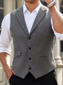 Calvornis Men's Stand Collar Casual Business Travel Waistcoat, Summer, Old Money Style - Dark Grey - View 5