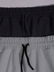 SHEIN Cottnline Cotton 2pcs Men's Simple Embroidered Horse Drawstring Waist Casual Shorts Set - Grey - View 5
