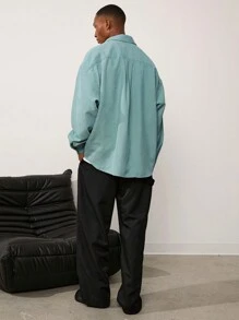 Forever 21 Men's Boxy Shirt With Revere Collar In Green