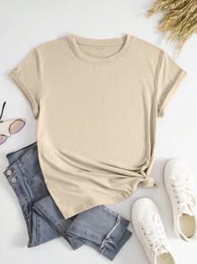 INAWLY Áo thun nữ in chữ dáng rộng, dáng suông, hở vai, thường ngày, áo phông họa tiết, áo phông nữ - Màu be - Xem 2