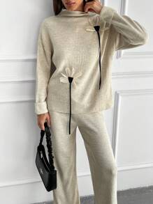 EURMUSE Women 3d Flower Printed Sweater Sets - Beige - View 4