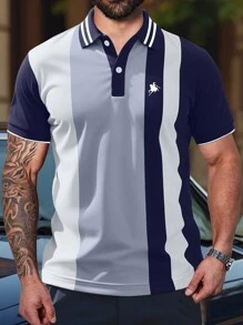 Manfinity Homme Herrenpolo-Hemd in Große Größen mit Blockstreifen, schlanke Passform Business-Lässig Design, für Ausgehen