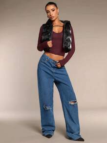 SHEIN BAE Women Simple Plain Short Leather-Padded Coat , Vest Hooded Style Leather Jacket Fall Women Winter Women Coat Winter Women Clothes Winter Women Outfits - Black - View 2