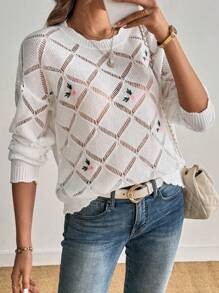 SHEIN LUNE Embroidered Long Sleeve Sweater For Women