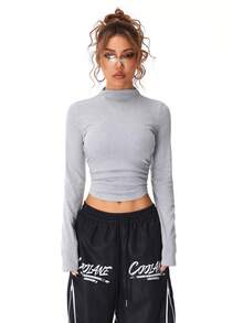 SHEIN EZwear Women's Casual With Fleece Slim Fit T-Shirt - Grey - View 6