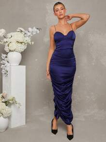 L'Amorae Vestido camisero elegante midi con detalle de costura en el busto y drapeado
