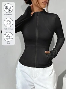 SHEIN EZwear 女士轻盈拉链运动夹克，适合秋冬季跑步、健身、瑜伽