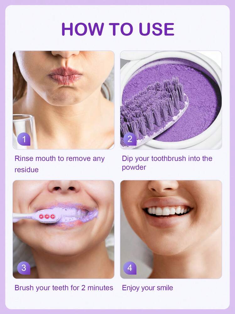Slow Sunday Purple Toothpowder, Get Rid Of  Smoke Stains, Coffee Stains, Tea Stains, Keep Your Mouth Clean And White, Good Gift For Holiday, Party, Travel, Outdoor Activity, For Valentine'S Day, Valentines Gift, Suitable For Spring Personal Care - Purple - View 5