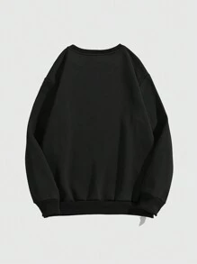 ROMWE 女士宽松图案印花运动衫，带有万圣节南瓜、蘑菇和鬼魂图案，黑色运动衫 - 黑色 - 查看 2