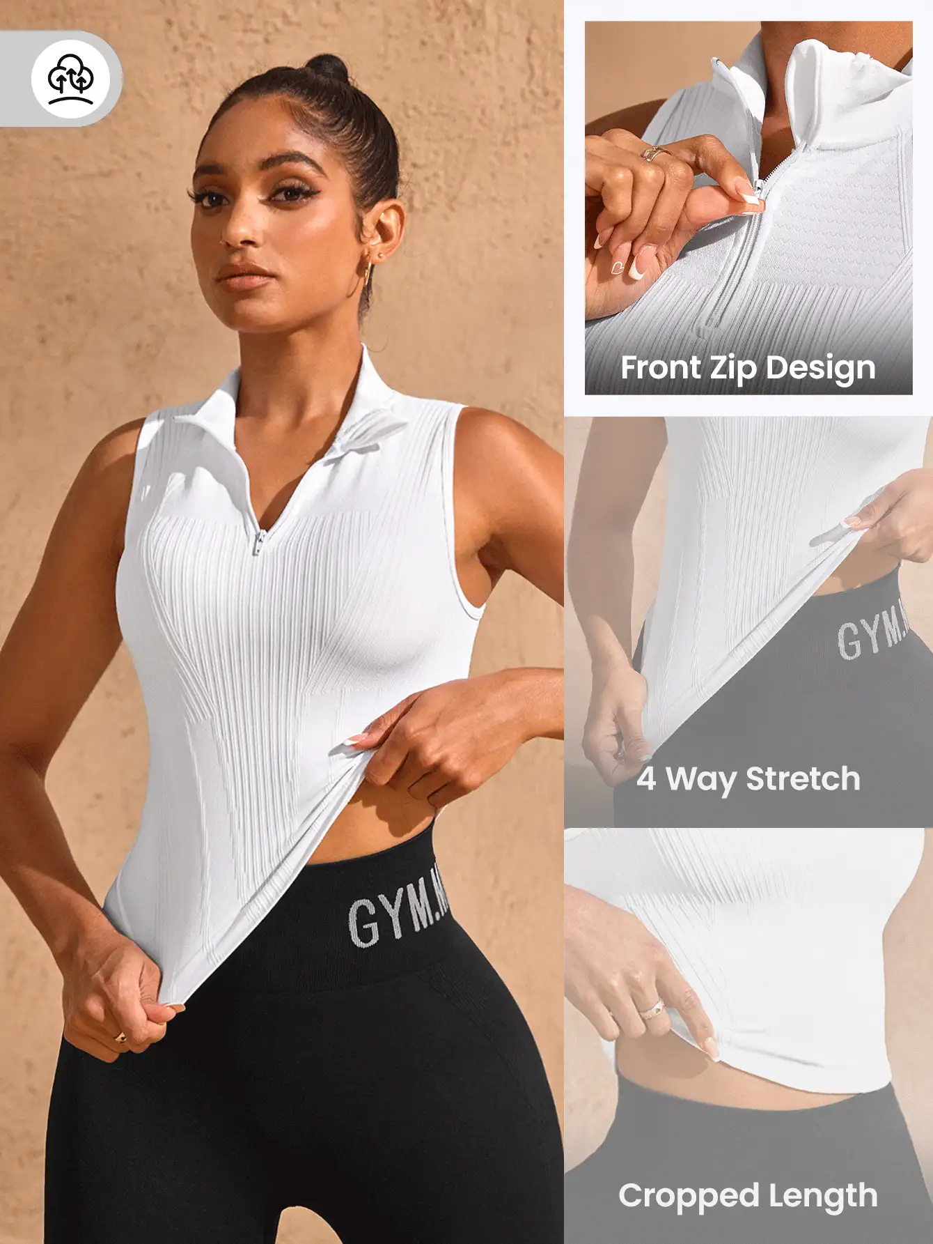 Lifespree 女士纯色简约日常无缝无袖运动背心 - 白色 - 查看 4