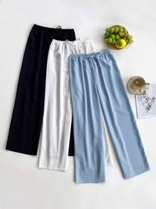 3pcs Women Solid Color Pajama Bottoms