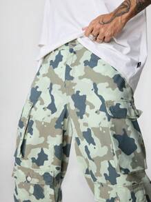 PAVTROS Pantalones vaqueros holgados de camuflaje para hombres con múltiples bolsillos, estilo callejero para cargo, para regalos de esposo o novio - Verde militar - Ver 4