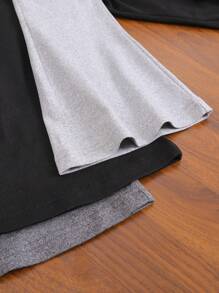 SHEIN Genkimix Kids 3pcs/Set Young Girls' Basic Black, Dark Gray And Light Floral Gray High Waist Flared Pants, Suitable For Everyday Wear In Spring, Fall And Winter Young Girl Flared Leggingsgirls Flared Leggings,Holiday,Summer,Travel, School, Campus, College