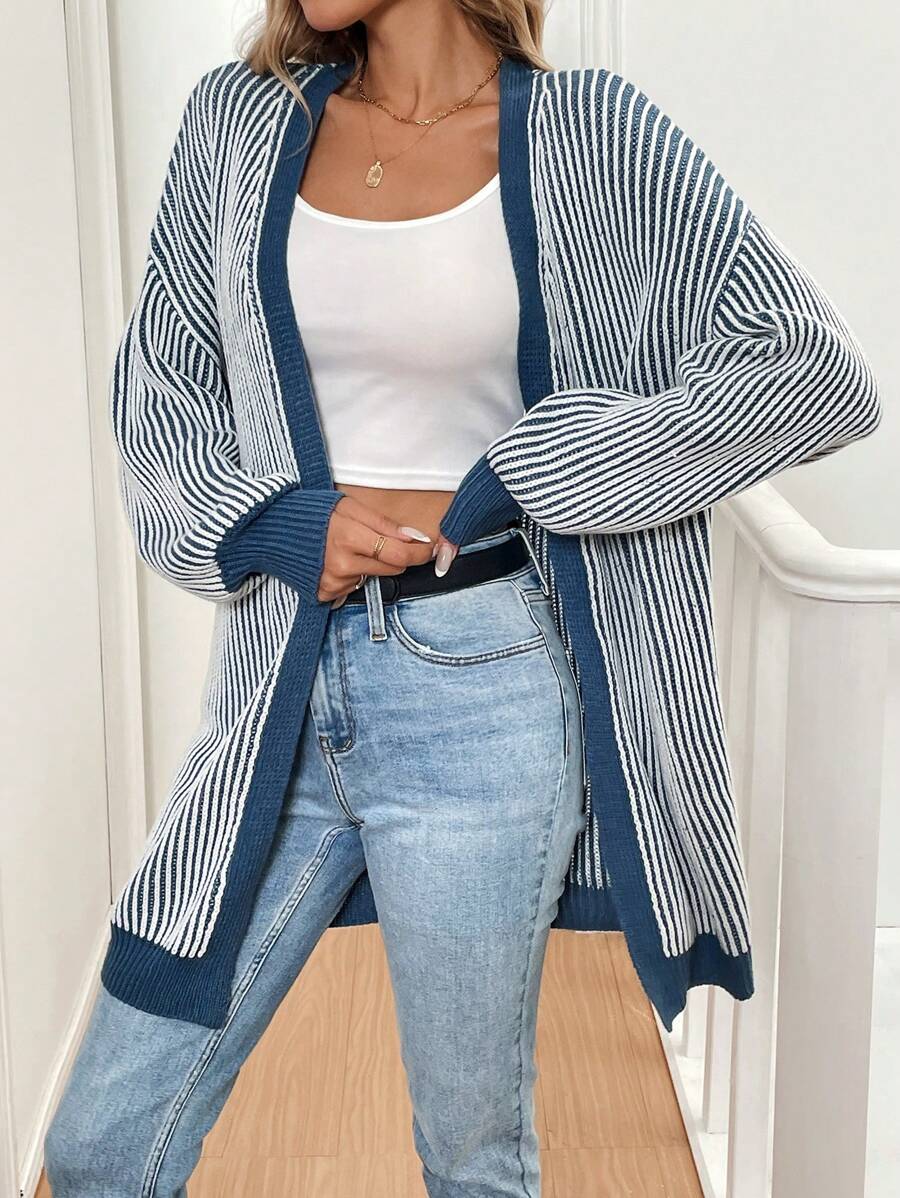 SHEIN LUNE Women Blue & White Casual Cardigan For Spring And Autumn Fall Cloth For Women - Blue and White - View 1