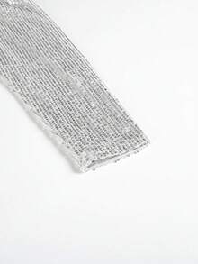 Plus Size Women's Sparkly Long Sleeve Jacket Cardigan Coat Top - Silver - View 6