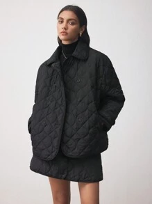 BizChic Quilted Black Loose Padded Coat Fall Women Outfits Thermal - Black - View 7