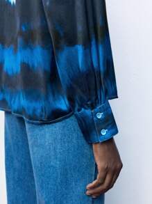 Maija 女式前扣长袖全花卉印花衬衫，休闲日常宽松衬衫 - 藍色 - 查看 4