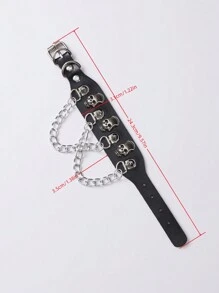 Men's Skull Decor Chain Leather Bracelet - Black - View 4