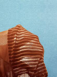 SHEIN SXY Women Co Ords Mesh Insert Mock Neck Crop Velvet Top & Leggings - Brown - View 6