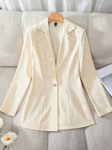 SHEIN Clasi 杏色鑲鑽腰帶女士派對通勤套裝