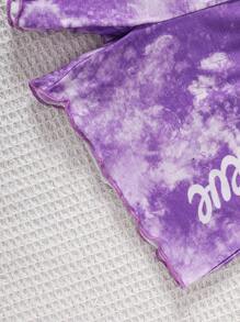 SHEIN 2pcs Tie Dye Letter Print Tank Top And Shorts Sleepwear Set For Girls, Summer - Purple - View 3