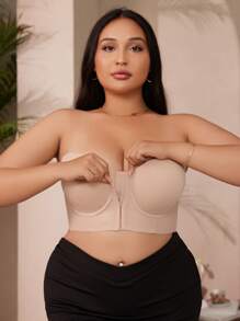SHEIN Women's Front-Closure Comfortable Plus Size Bras & Wireless Bras - Apricot - View 6