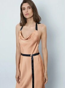 Maija Ladies' Summer Draped Neck Maxi Elegant Dress Flowy Dress - Brown - View 5