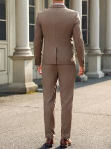 Manfinity Bizformal 2pcs Men Collarless Long Sleeve Faux Pocket Minimalist Top And Trousers Casual Suit Set - Brown - View 2