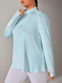 Rhythm Era Plus Size Solid Color Front Zipper Simple Long Sleeve Casual Zip Up Sweatshirt - Dusty Blue - View 4