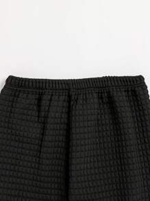 2 件套青少年男孩睡衣、格子裤和长袖开衫，配可爱小熊刺绣上衣、白色撞色饰边、冬季睡衣 - 黑色 - 查看 3