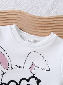 SHEIN Conjunto de 2 piezas de niña bebé con chaleco con capucha de forro polar estampado de dibujos animados, parte superior y pantalones para otoño/invierno - Rosa - Ver 5
