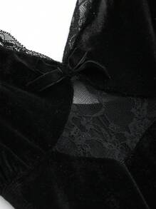 DAZY Camisón de encaje de malla transparente, empalmado de satén de terciopelo - Sexy