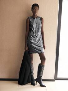 BizChic Women's Elegant Party Sequin Decorated Midi Dress For Commute & Occasion Fall Outfits