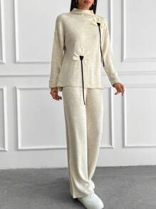 EURMUSE Women 3d Flower Printed Sweater Sets - Beige - View 5