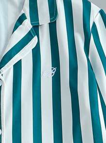 Women's Black And White Striped Simple Fashion Notch Collar Long Sleeve Top Matching Pants Casual Comfortable 2 Pieces Lounge Set - Multicolor - View 6