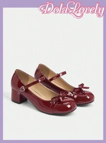 Dola Lovely Women Shiny Leather Bow Decor Elegant Fashion Date High Heel Pumps BURGUNDY Heels Pumps Spring Shoes Spring Break Easter