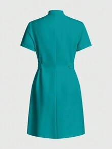 TaskEZ Women Scrubs  Uniform Button Front Hospital Nurse Scrub Dress Lab Coat Clothe - Cadet Blue - View 2