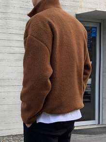 DAZY Sudadera con capucha de manga larga mullida con cremallera y parche de unicolor para hombre, otoño e invierno