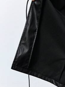 Maija Women's Black Solid Color Tie-Front PU Leather Jacket, Casual Daily Wear - Black - View 10