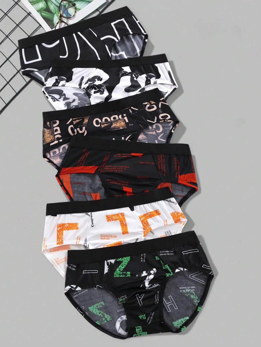 6 件装 男士休闲字母印花三角裤