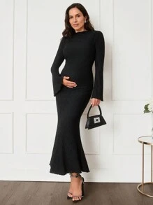 MaterniWear Đầm dự tiệc dài tay trumpet màu đen thanh lịch cho bà bầu, dự tiệc - màu đen - Xem 7