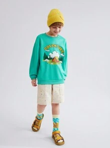 Tween Boys Outdoor Tent Letter Print Pullover Sweatshirt, Suitable For Outings - Green - View 4