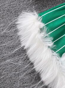 SHEIN 女童休闲绿色字母印花毛边下摆半身裙 - 綠色 - 查看 3