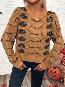 SHEIN LUNE Sweater Pullover Kasual Motif Halloween, Sweater Rajut Musim Gugur Musim Dingin - MultiWarna - View 4