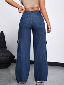 SHEIN EZwear Jeans rectos casuales sueltos de unicolor con bolsillos para mujer