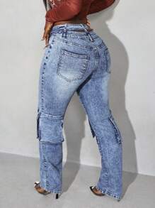 Slaydiva Front Button Simple Multi-Pocket Casual Denim Jeans