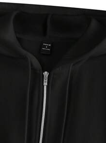 SHEIN Artist 女士黑色长袖拉链前口袋休闲万圣节连帽运动衫，棉质，节日，冬季，度假，节日 - 黑色 - 查看 3