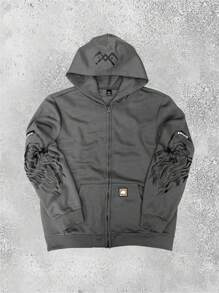 Manfinity Homme Men's Casual Hooded Sweatshirt With Zipper Collar Detail, Spring & Autumn - Dark Grey - View 1