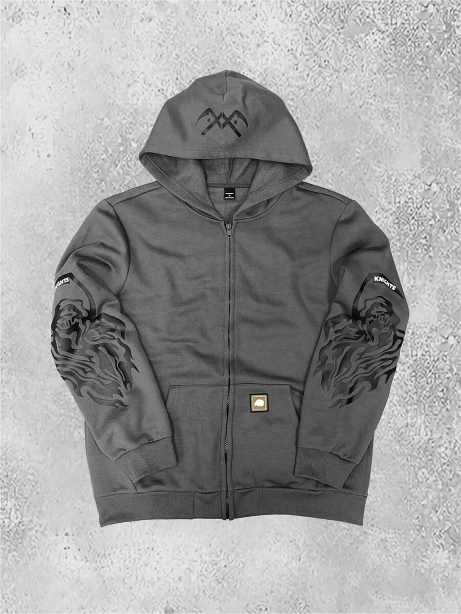 Manfinity Homme Men's Casual Hooded Sweatshirt With Zipper Collar Detail, Spring & Autumn - Dark Grey - View 1