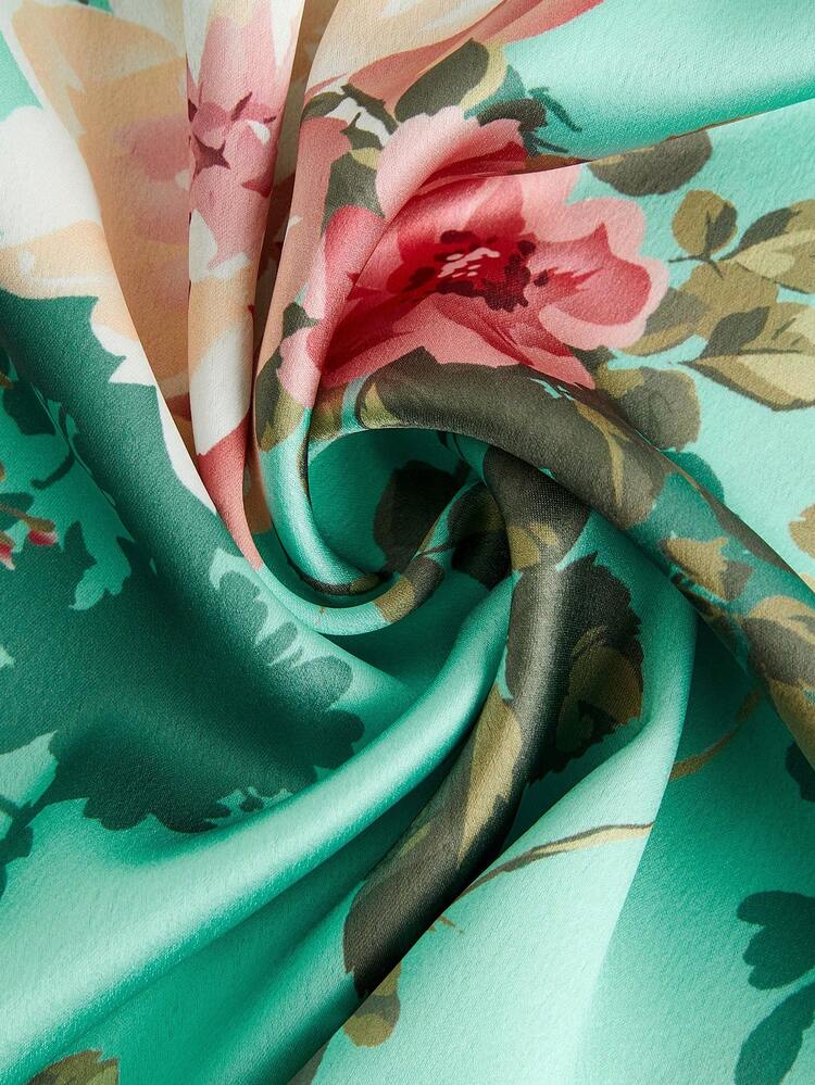 SHEIN Maija Robe courte élégante à manches longues et col en V avec imprimé floral pour femmes au printemps et en été, robe fluide, robe fleurie